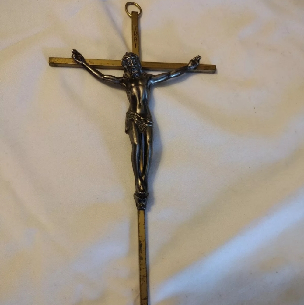 Vintage brass and pewter crucifix